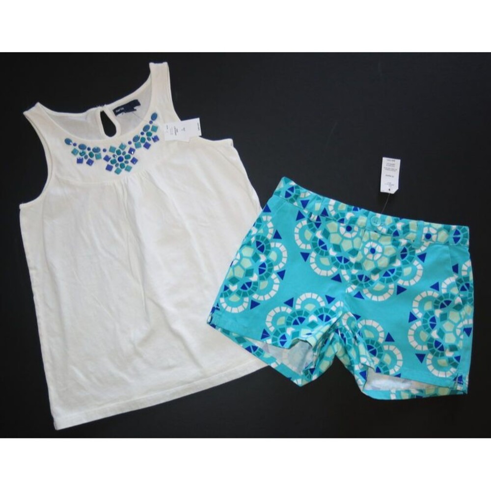 NEW Gap kids girls outfit shorts tank top L 10 12 aqua blue white shirt Large